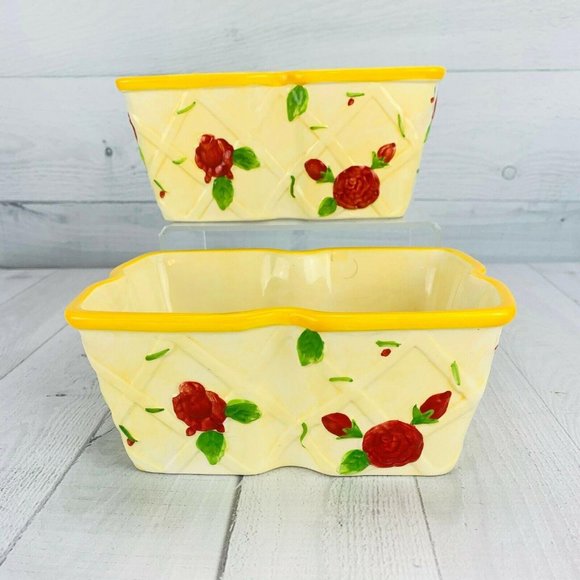 Temptations Yellow Red ROSE Retangle Bakers Set 2 - Picture 2 of 8